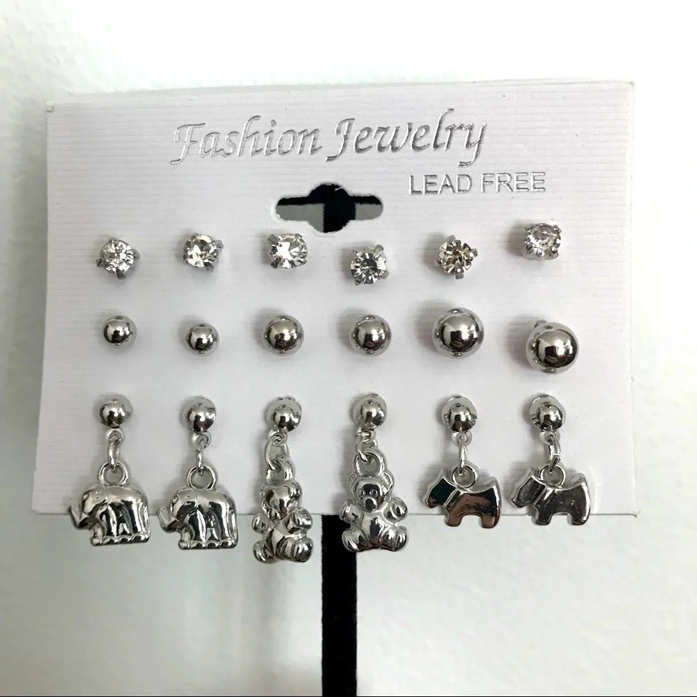 Silver Tone Fashion Earrings - Set of 9 - New with Tag